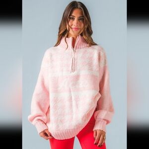 NWT ACTA 🩷 Pink Houndstooth Gingham Sweater Small